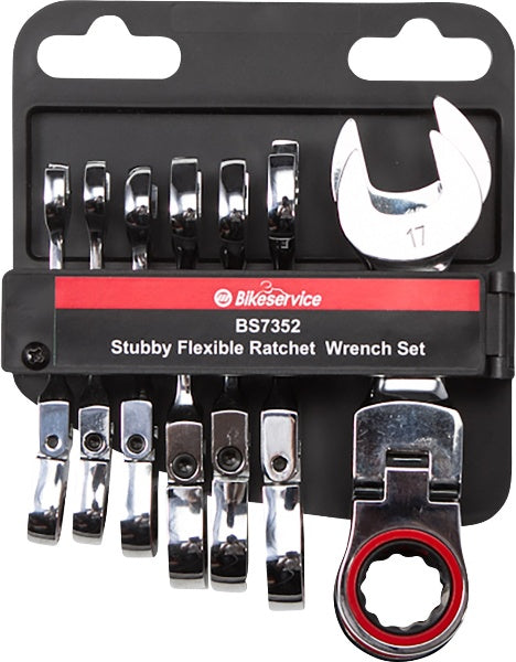 Bikeservice Stubby Flex Head Ratchet Combination Wrench Set