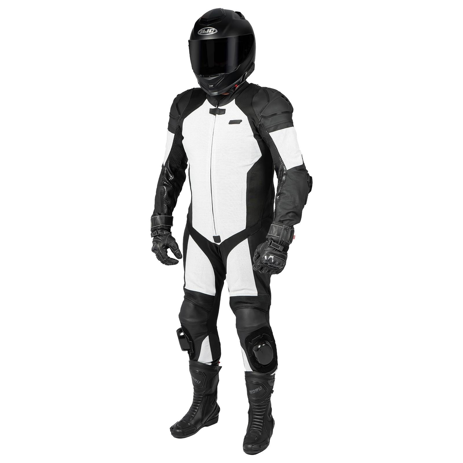 black motorcycle suit and helmet Noru Twenty-Eight 1 Piece Race Suit Black 2XL