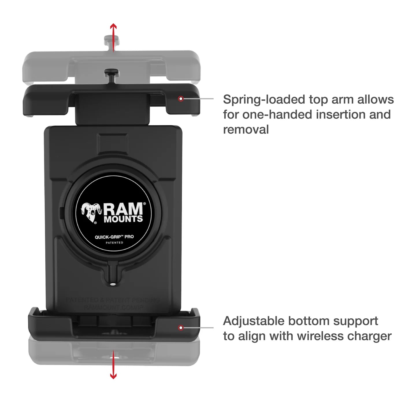 RAM® Quick-Grip™ Pro XL Vibration Damping Phone Mount & Qi2 15W Charger