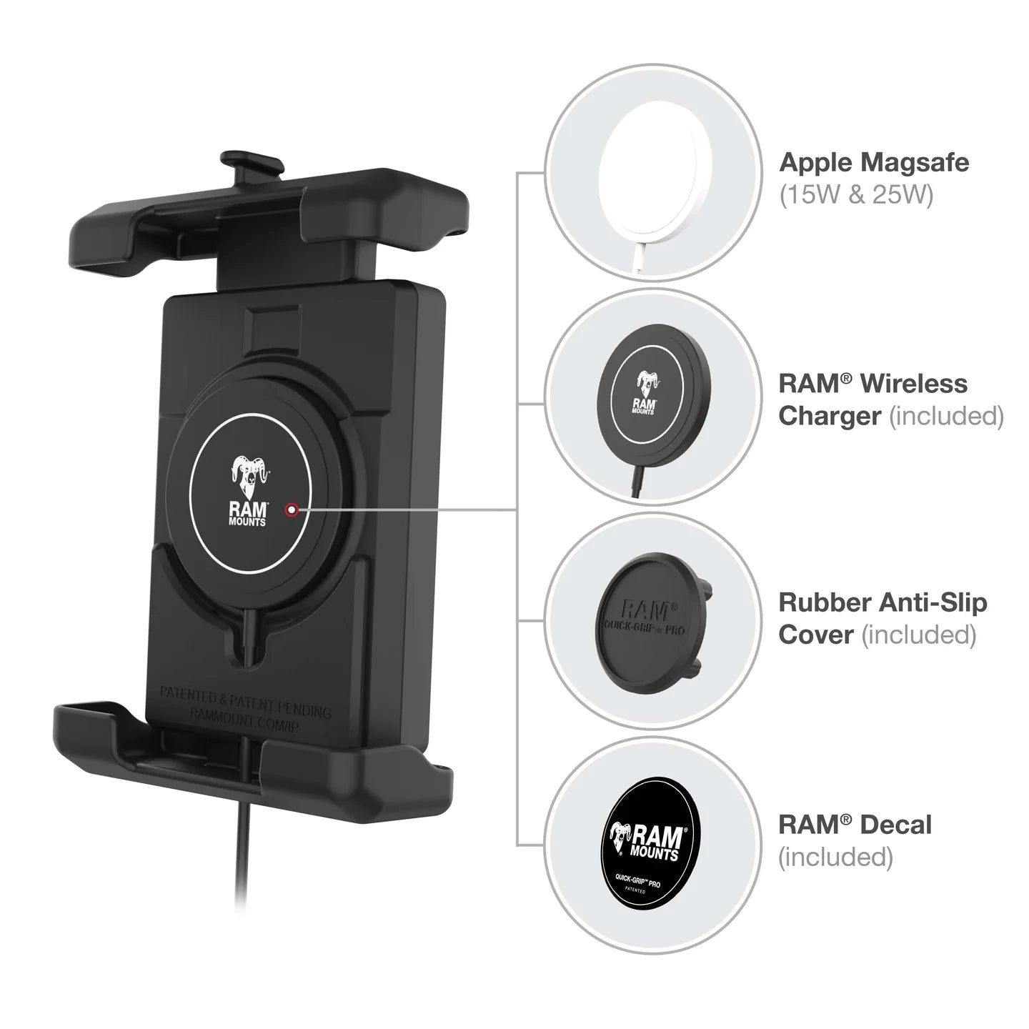 RAM® Quick-Grip™ Pro XL Vibration Damping Phone Mount & Qi2 15W Charger