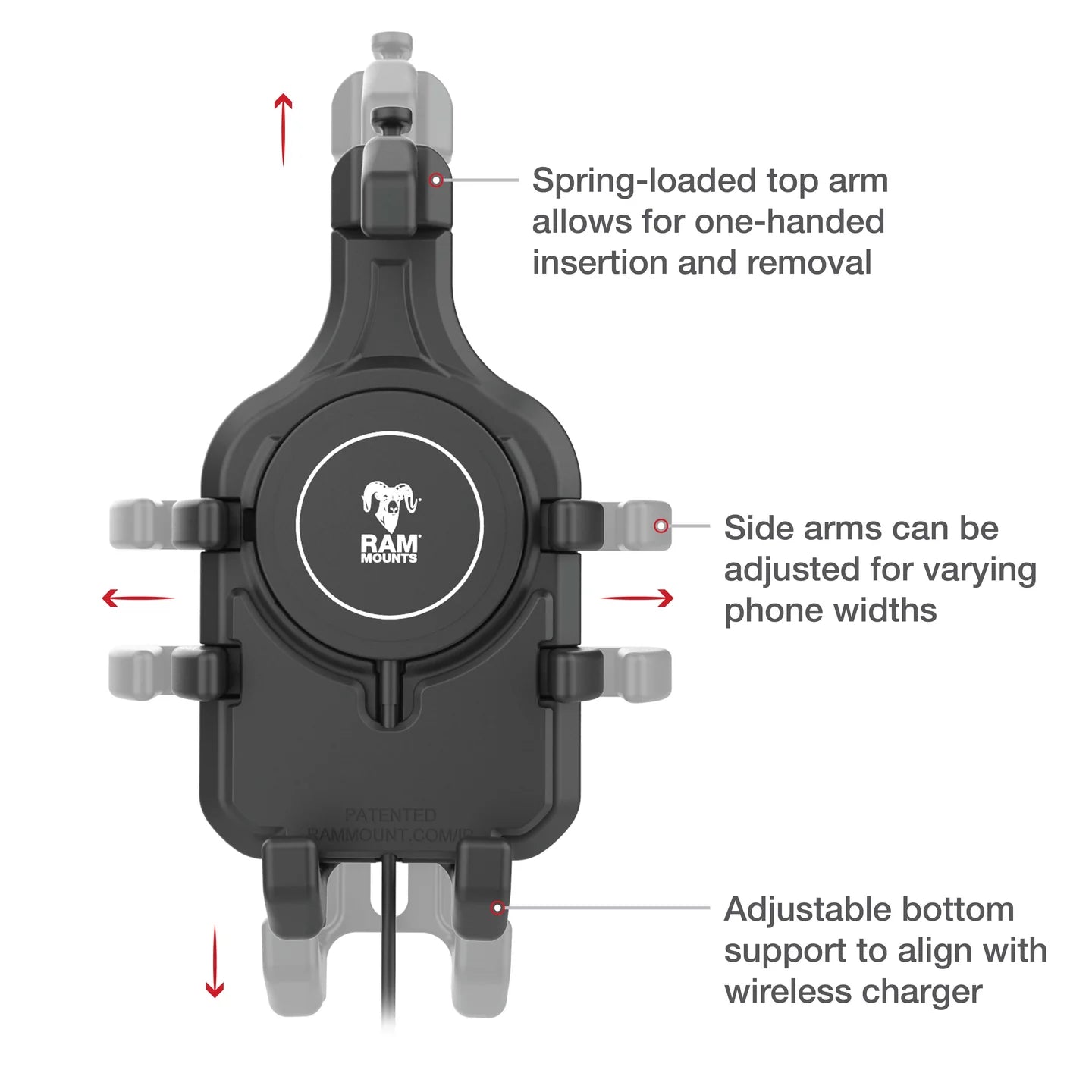 Ram Mount Quick-Grip Pro Phone Handlebar Mount with Qi2 15W Wireless Charger